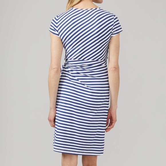 J. McLaughlin Catalina Cloth Elora Bangle Striped Navy Side Tie Dress Large NEW - Picture 2 of 16